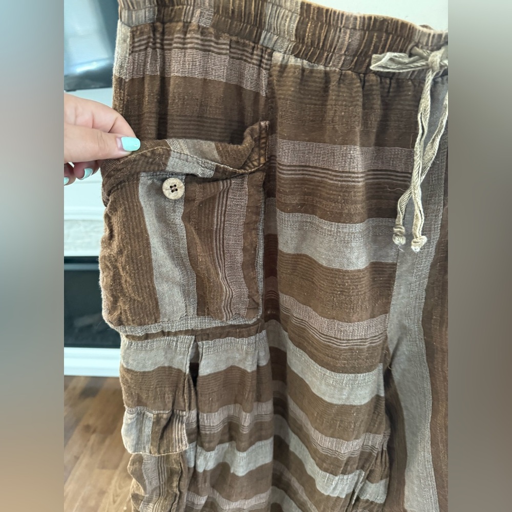Oli and Hali Striped Brown and Tan Women's Pants- cinch option at ankle - Picture 2 of 4